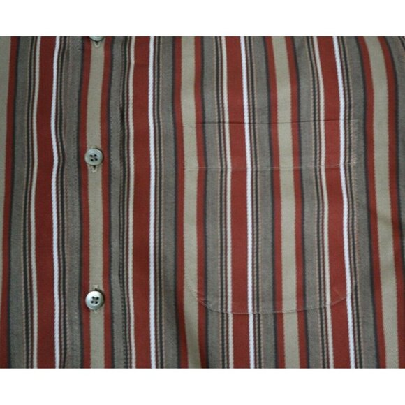 MEN'S BROWN & ORANGE STRIPED LONG SLEEVE DRESS SHIRT - W.H. BELK - SIZE L - Picture 3 of 5